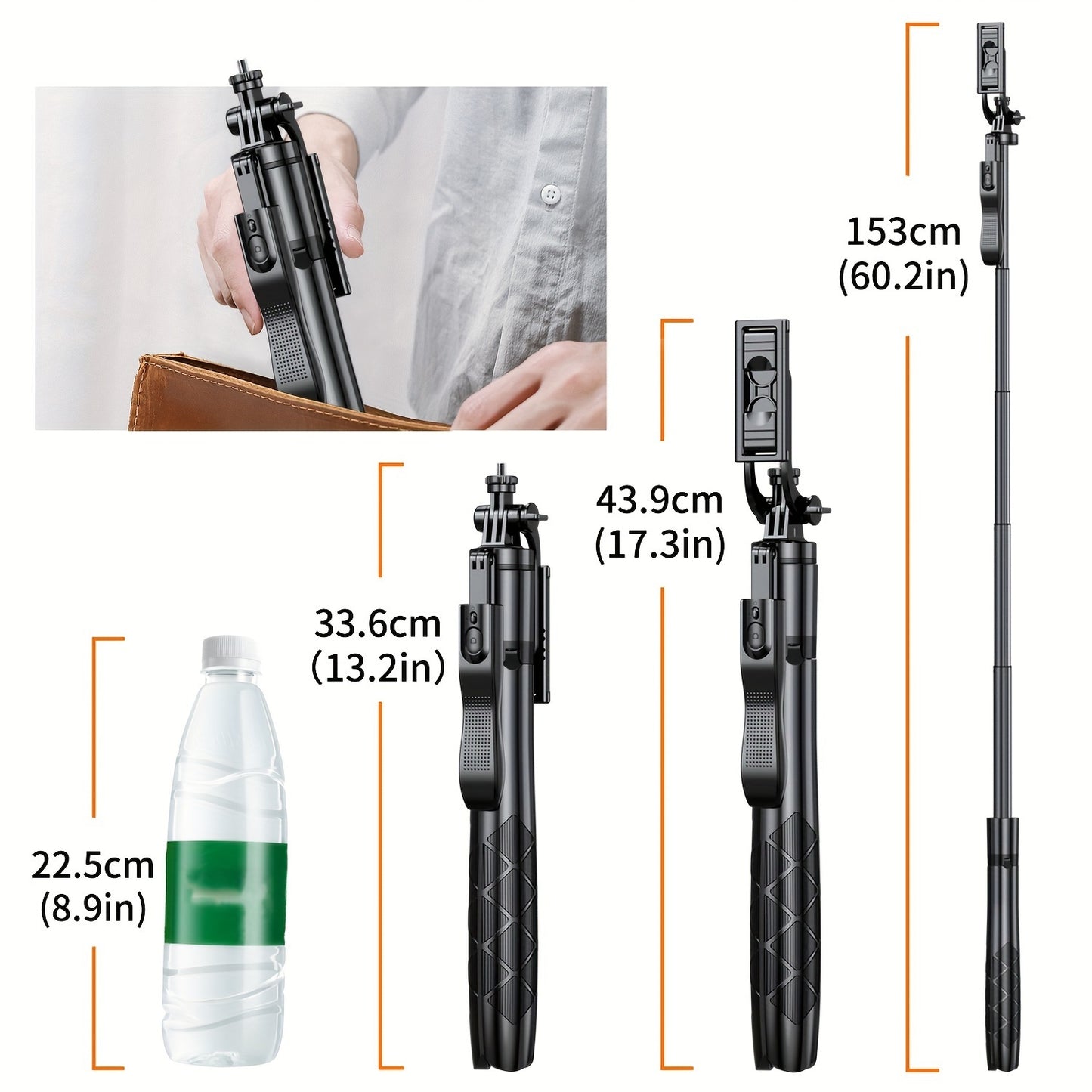 61 Selfie Stick Tripod, All In One Extendable Phone Tripod Stand With Wireless Remote  Rotation For IPhone And Android Phone Selfies, Video Recording, Vlogging, Live Streaming, Aluminum, Black