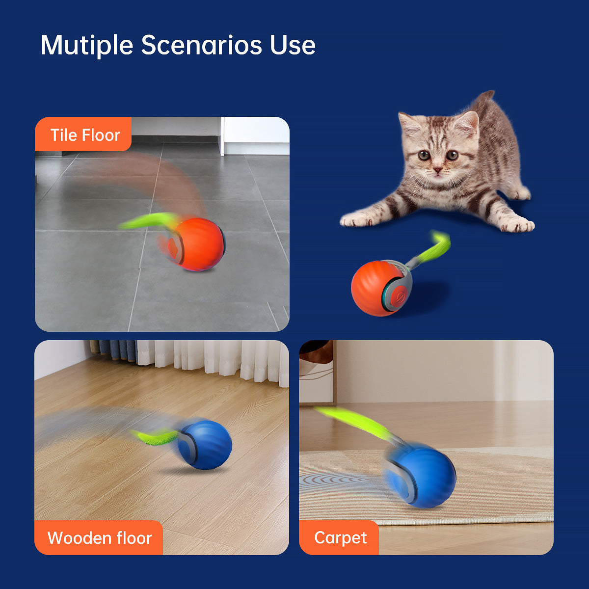 2025 Smart Interactive Cat Ball,Type-C Rechargeable Interactive Cats Toy,Automatic Cat Teaser Toy
