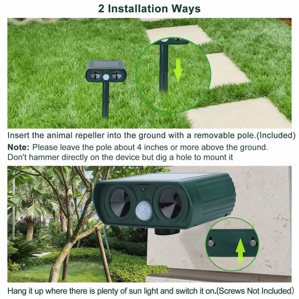 Ultrasonic Animal Repellent Solar Motion Sensor Repellent IPX4 Outdoor Waterproof