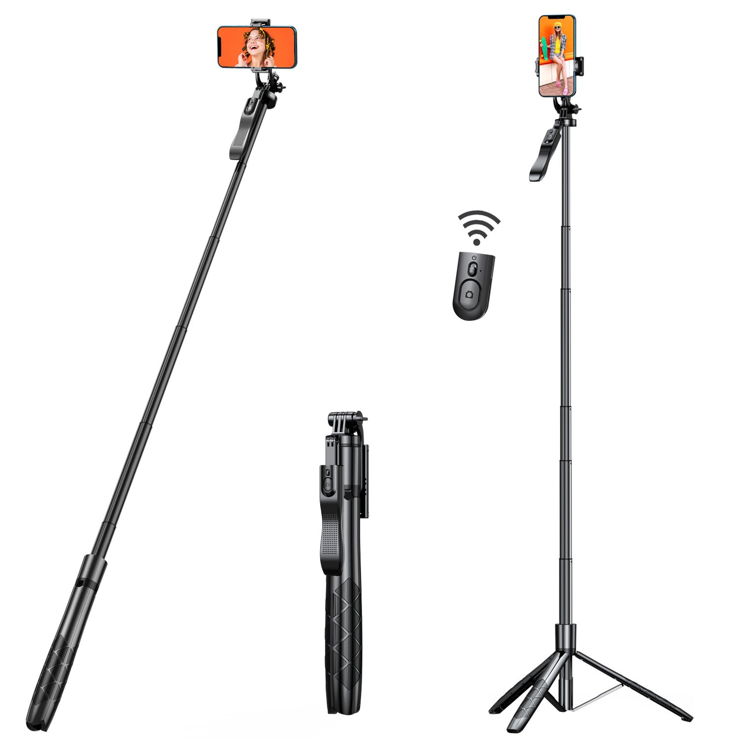 61 Selfie Stick Tripod, All In One Extendable Phone Tripod Stand With Wireless Remote  Rotation For IPhone And Android Phone Selfies, Video Recording, Vlogging, Live Streaming, Aluminum, Black