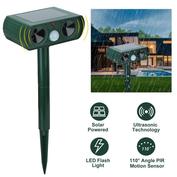 Ultrasonic Animal Repellent Solar Motion Sensor Repellent IPX4 Outdoor Waterproof