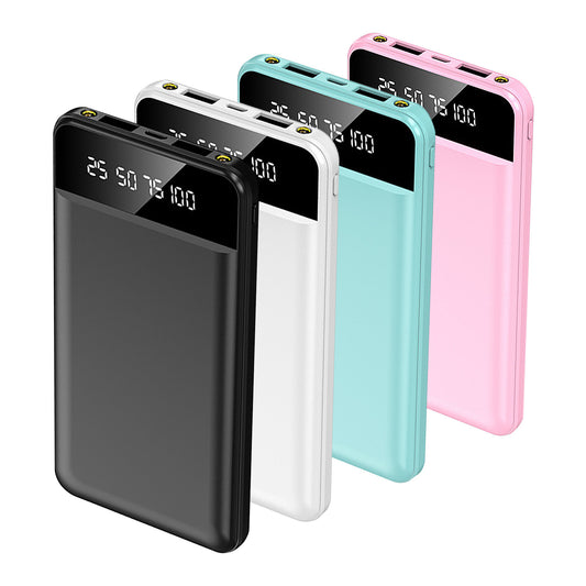 1Pc 10000mAh Power Bank Portable Ultra Slim Charger External Battery Pack With 2 USB Output Ports Charging Cable LED Flashlight Compatible With IOSPhone 15 And More