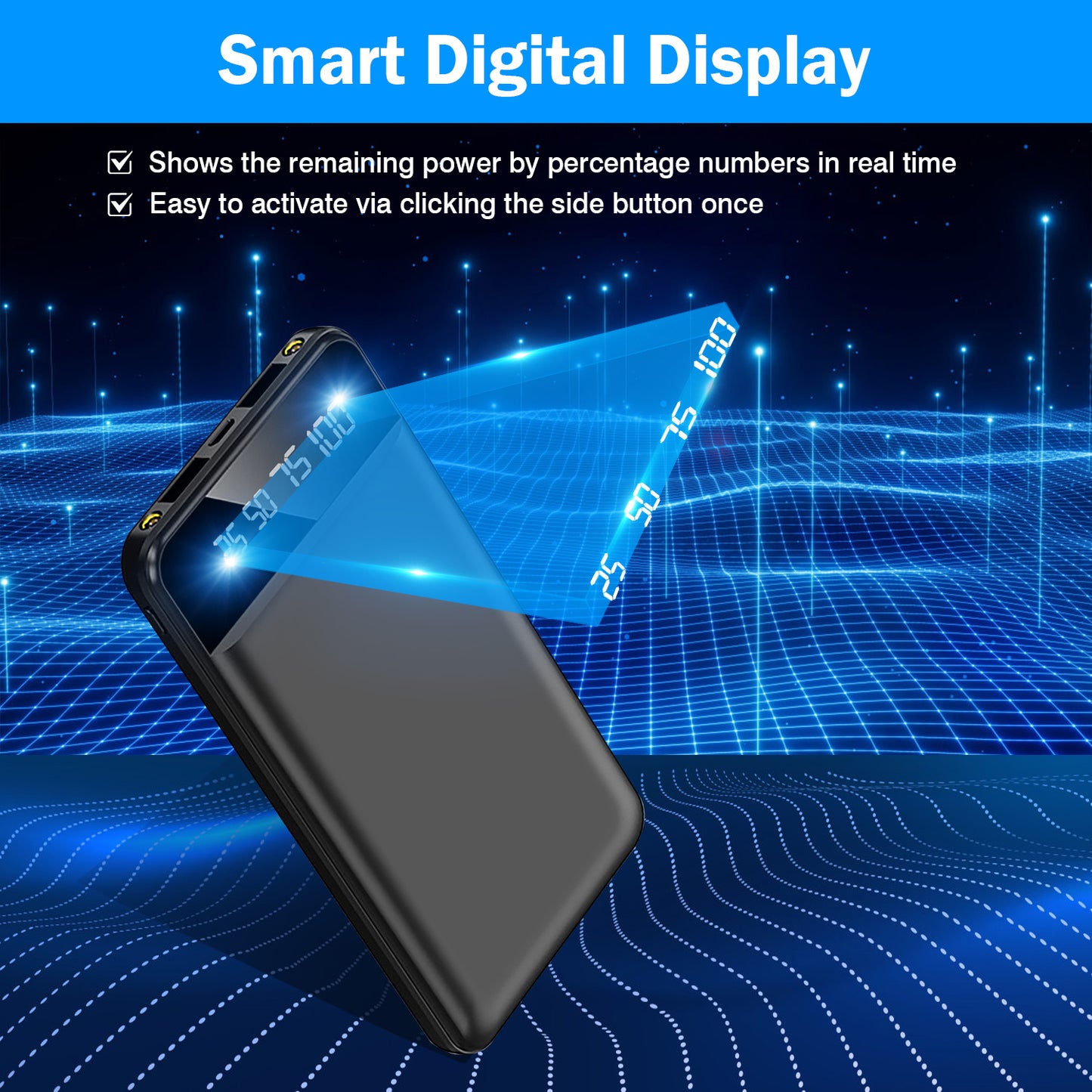 1Pc 10000mAh Power Bank Portable Ultra Slim Charger External Battery Pack With 2 USB Output Ports Charging Cable LED Flashlight Compatible With IOSPhone 15 And More